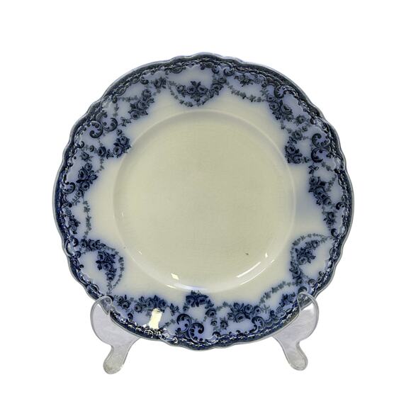 Antique Alfred Meakin Greenville Blue 9" Luncheon Plate Black Floral on Blue Rim - Picture 1 of 8